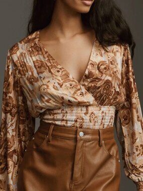 ANTHROPOLOGIE | TINY SZ XL Valentina Long-Sleeve Printed Surplice Top